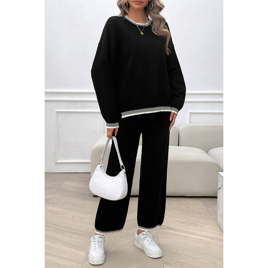 Black Round Neck Drop Shoulder Loose Set