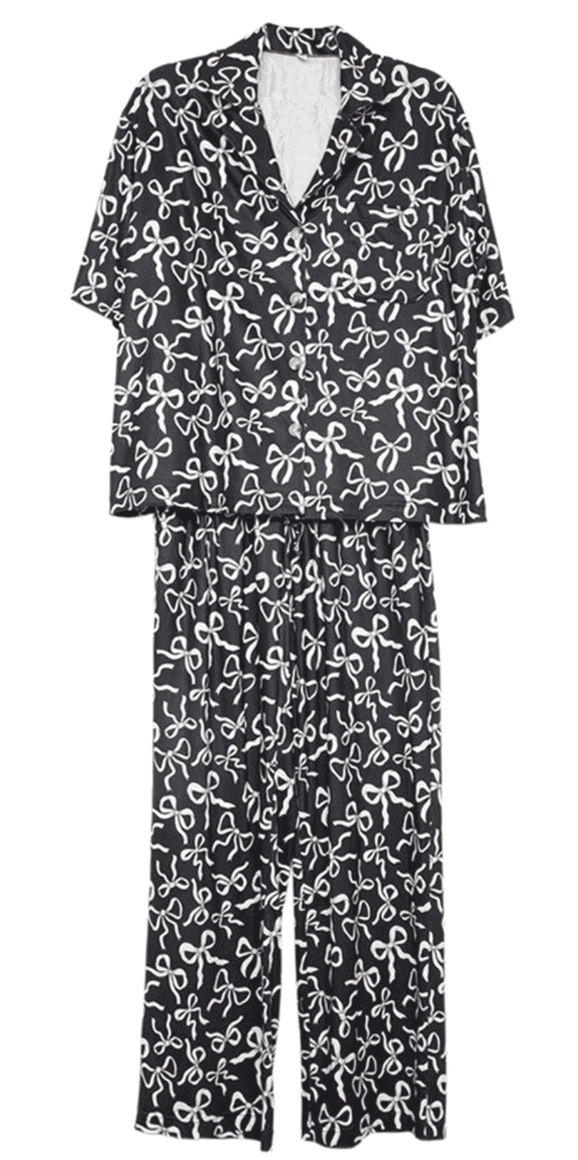 Black Bow Print Pajama Set