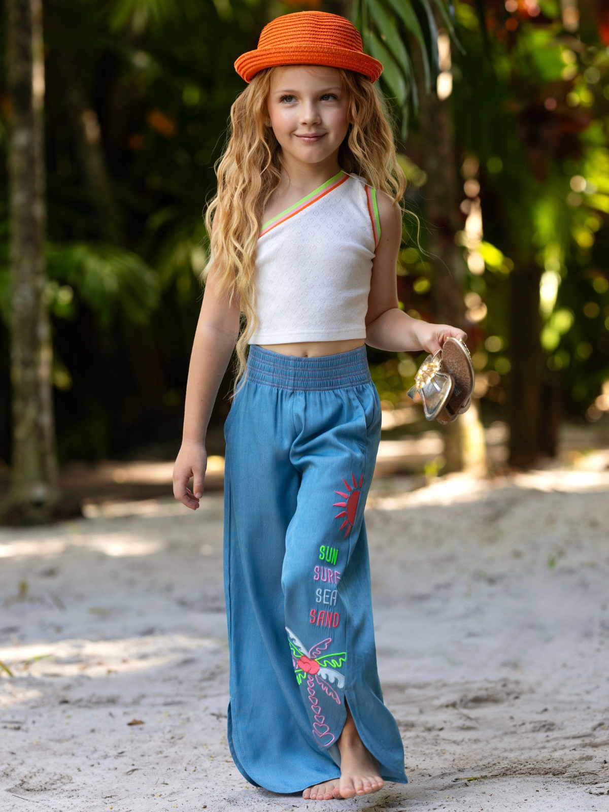 Sun Glow One-Shoulder Top & Embroidered Pant Set