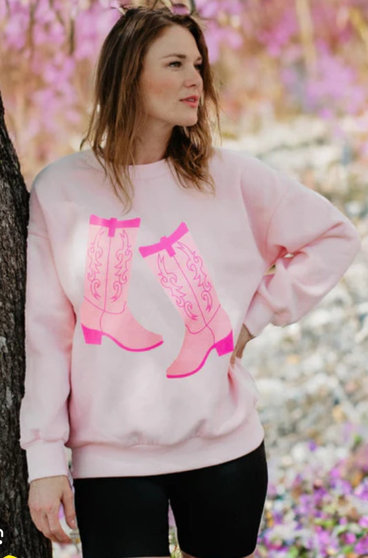 Kicking Boots Pink Western Sweatshirt