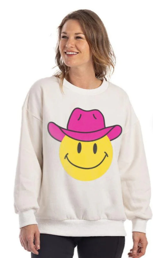 Cowboy Happy Face White Sweatshirt