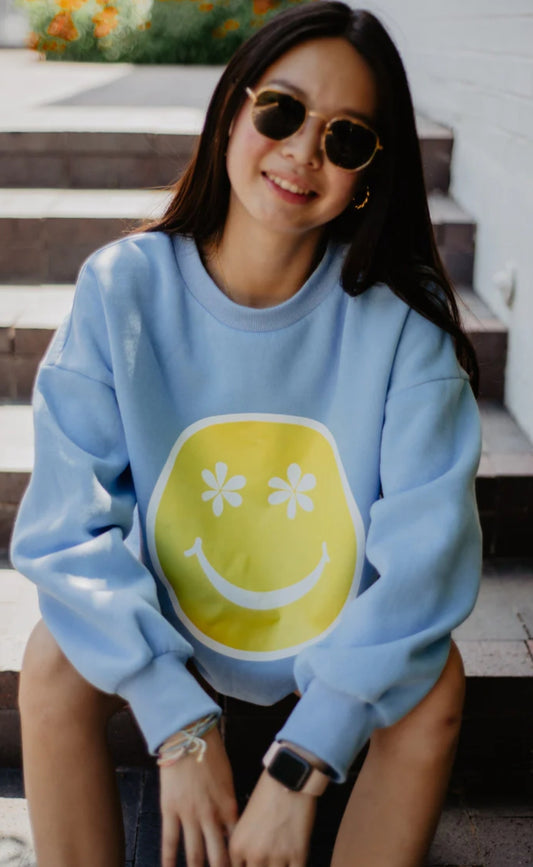 Blue Daisy Eyes Happy Face Sweatshirt