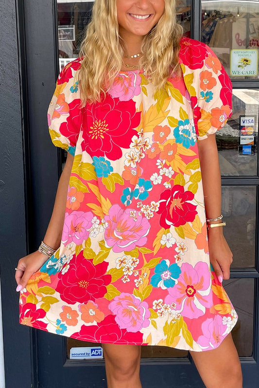 Floral Print Bubble Short Sleeve Dress