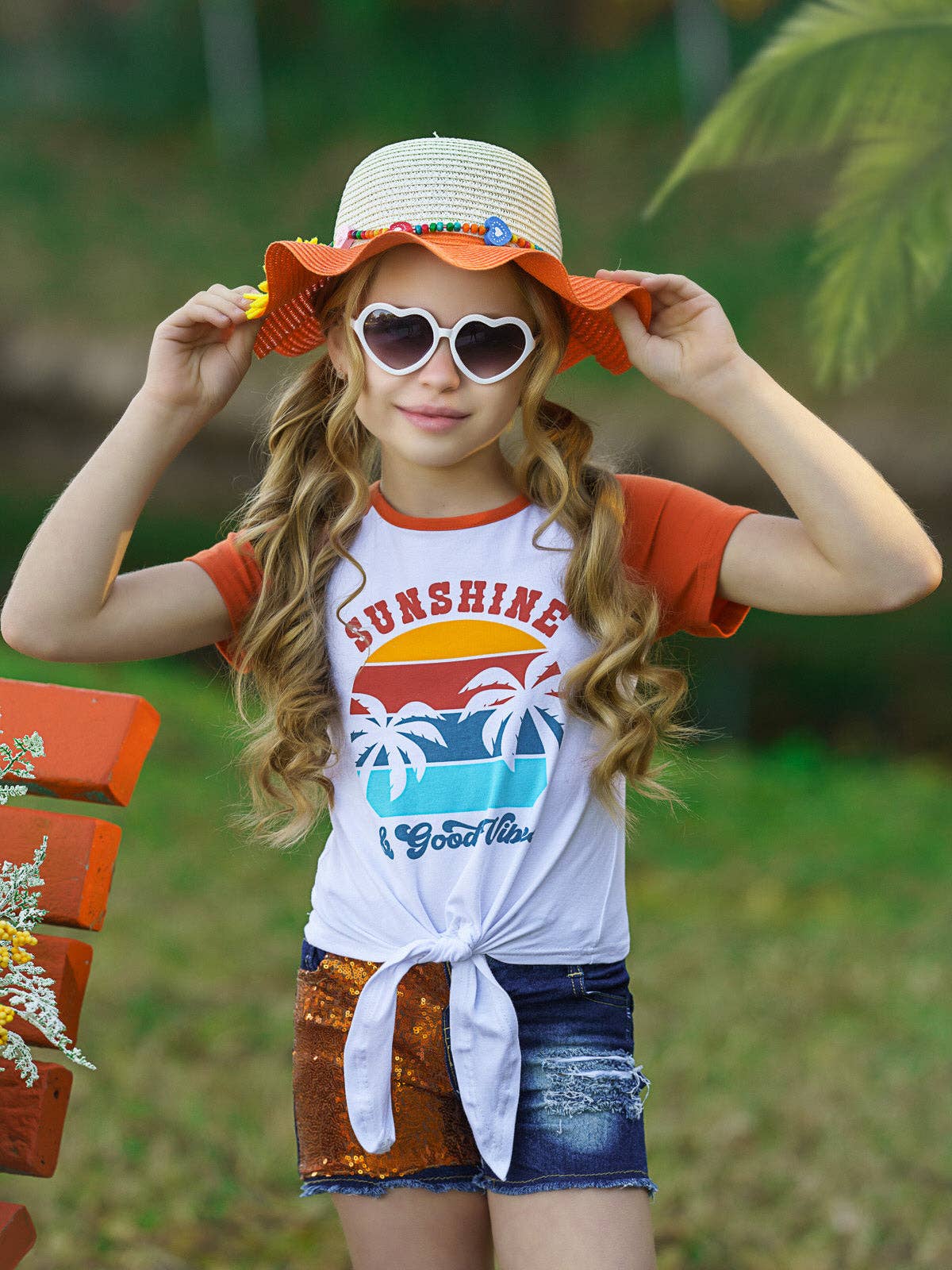 Sunshine and Good Vibes Patched Denim Short Set