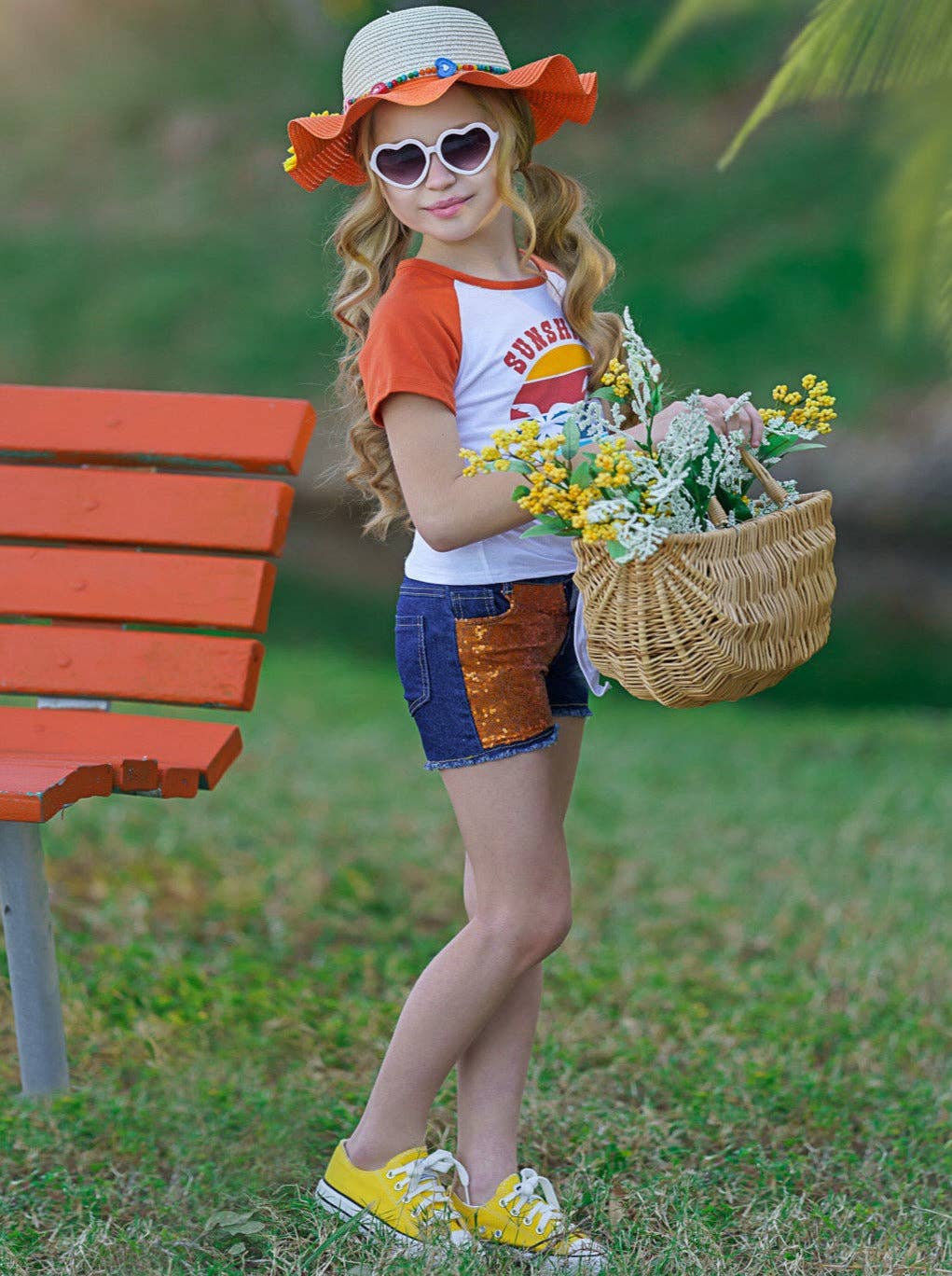 Sunshine and Good Vibes Patched Denim Short Set