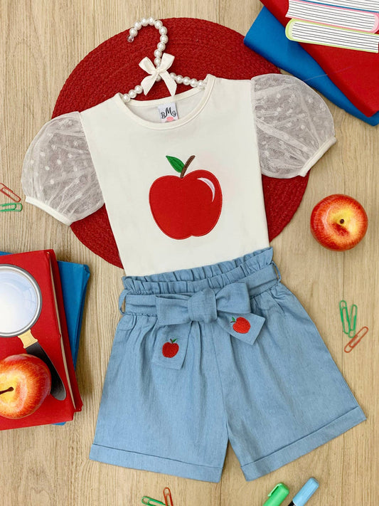 Best Dressed Apple Puff Sleeve Top & Bow Short Set