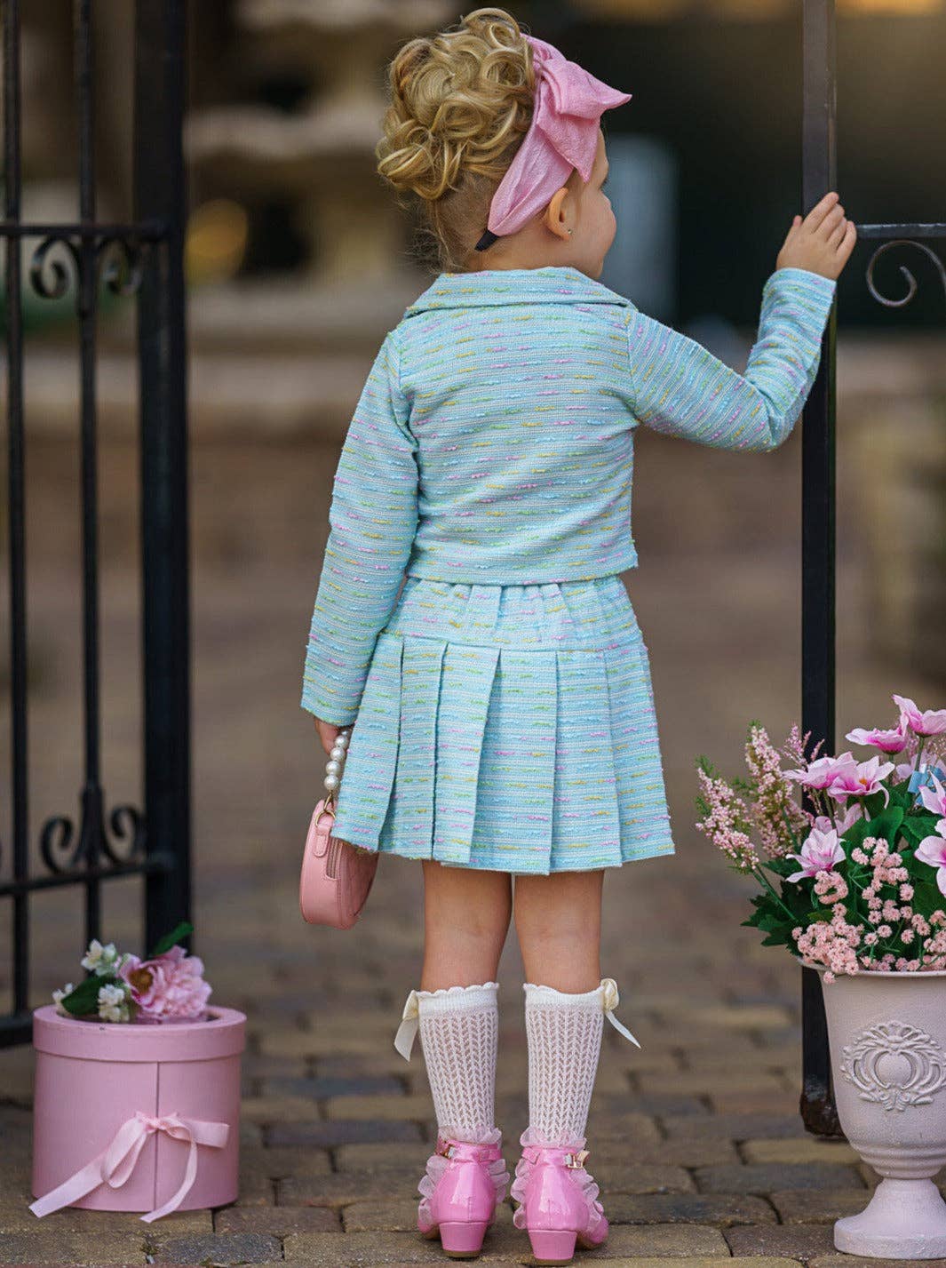 Little Sweetie Tweed Matching Blazer And Pleated Skirt Set