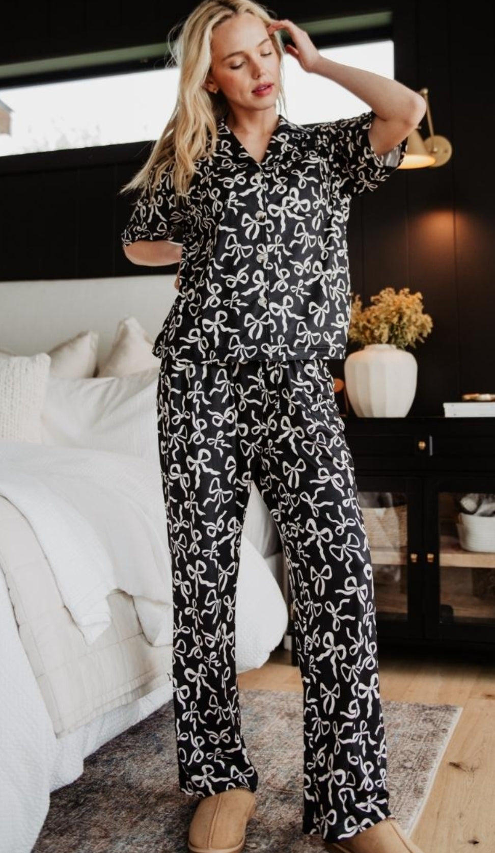 Black Bow Print Pajama Set