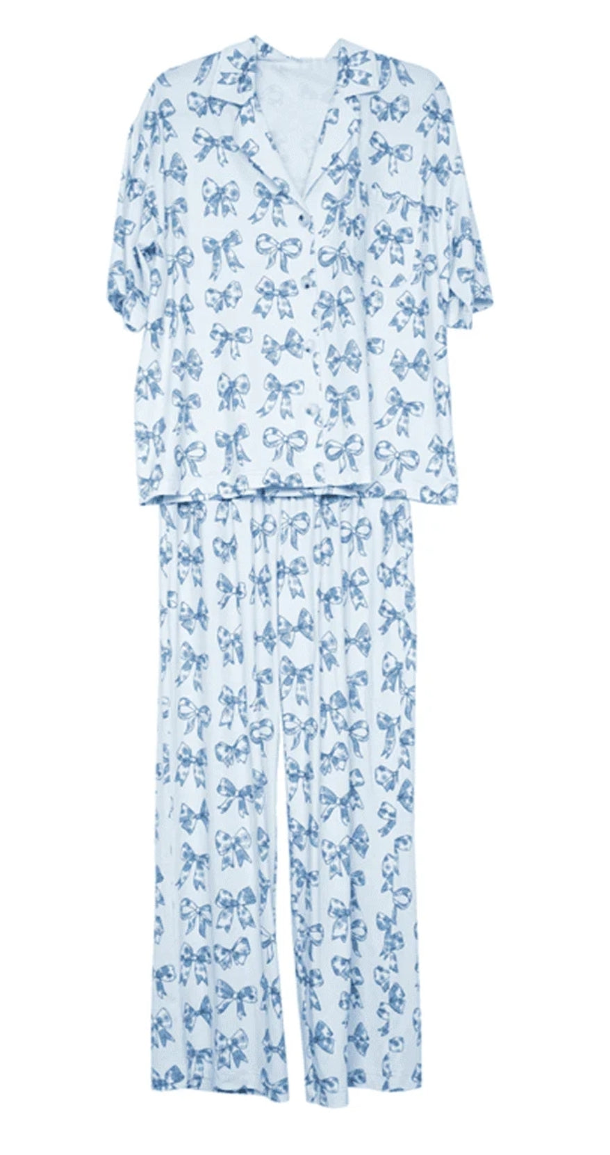 Light Blue Toile Bows Pajama Set