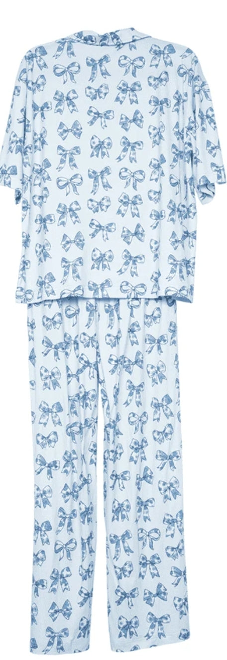 Light Blue Toile Bows Pajama Set
