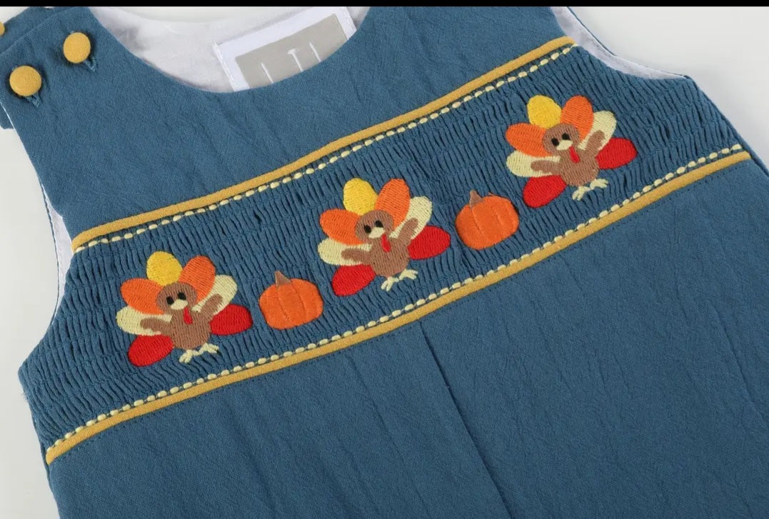 Cobalt Blue Turkey Smocked Overalls