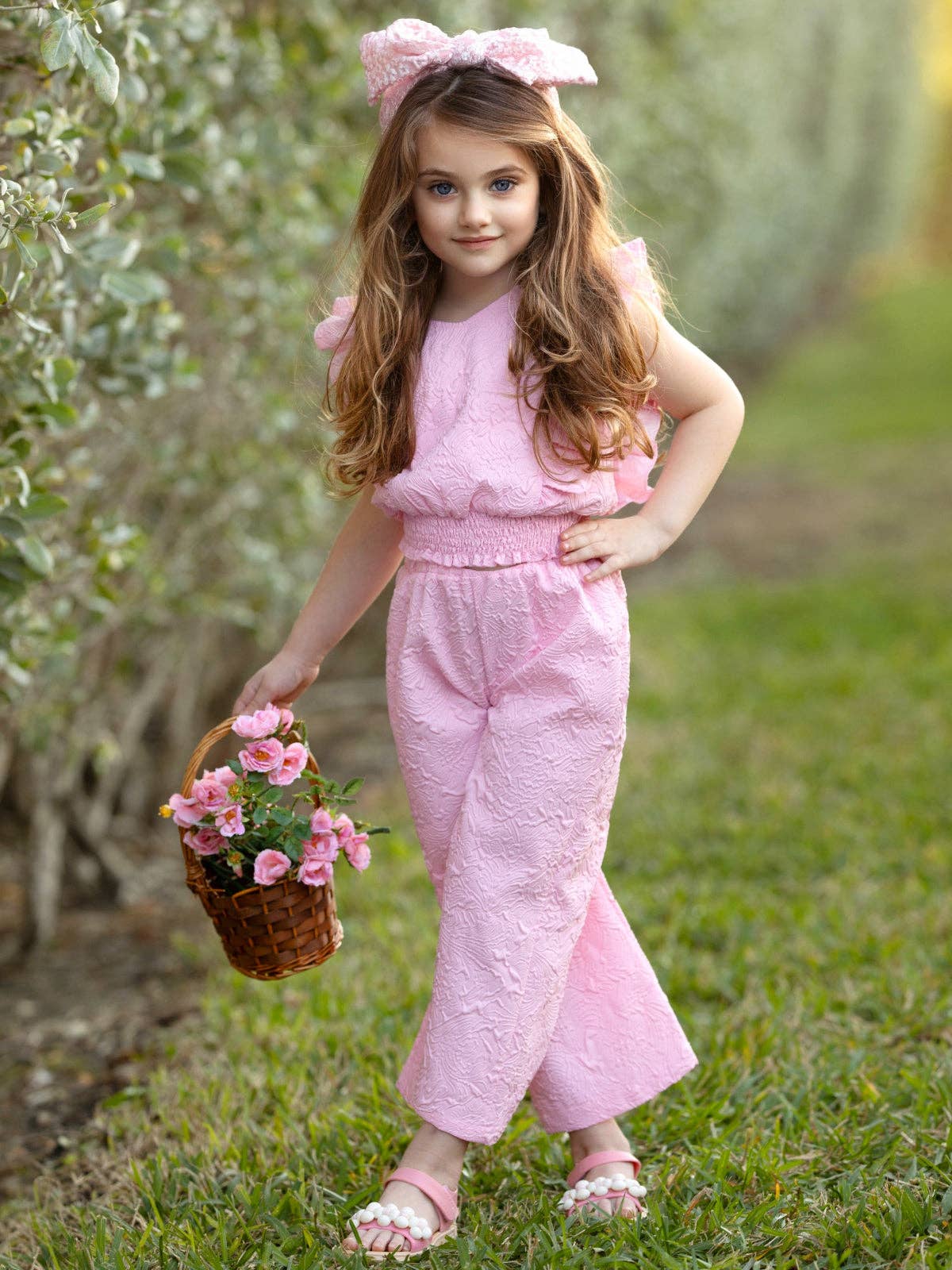 Springtime Blush Textured Top and Matching Pant Set