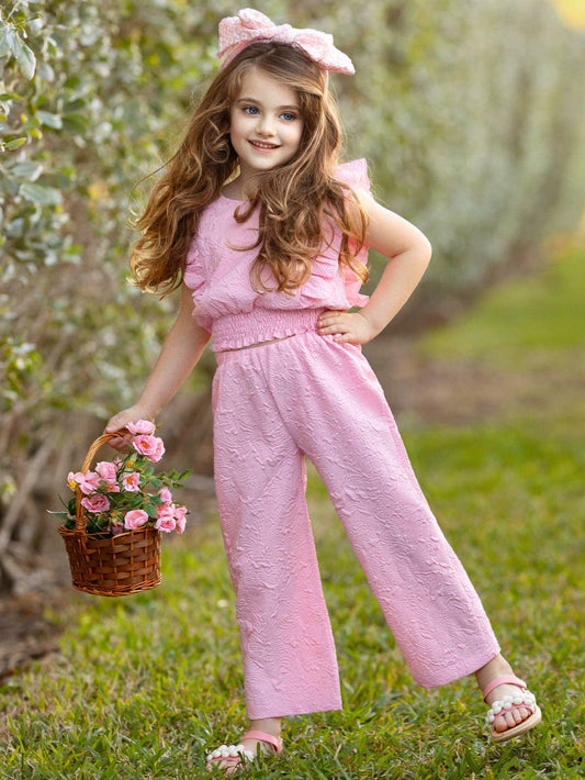 Springtime Blush Textured Top and Matching Pant Set