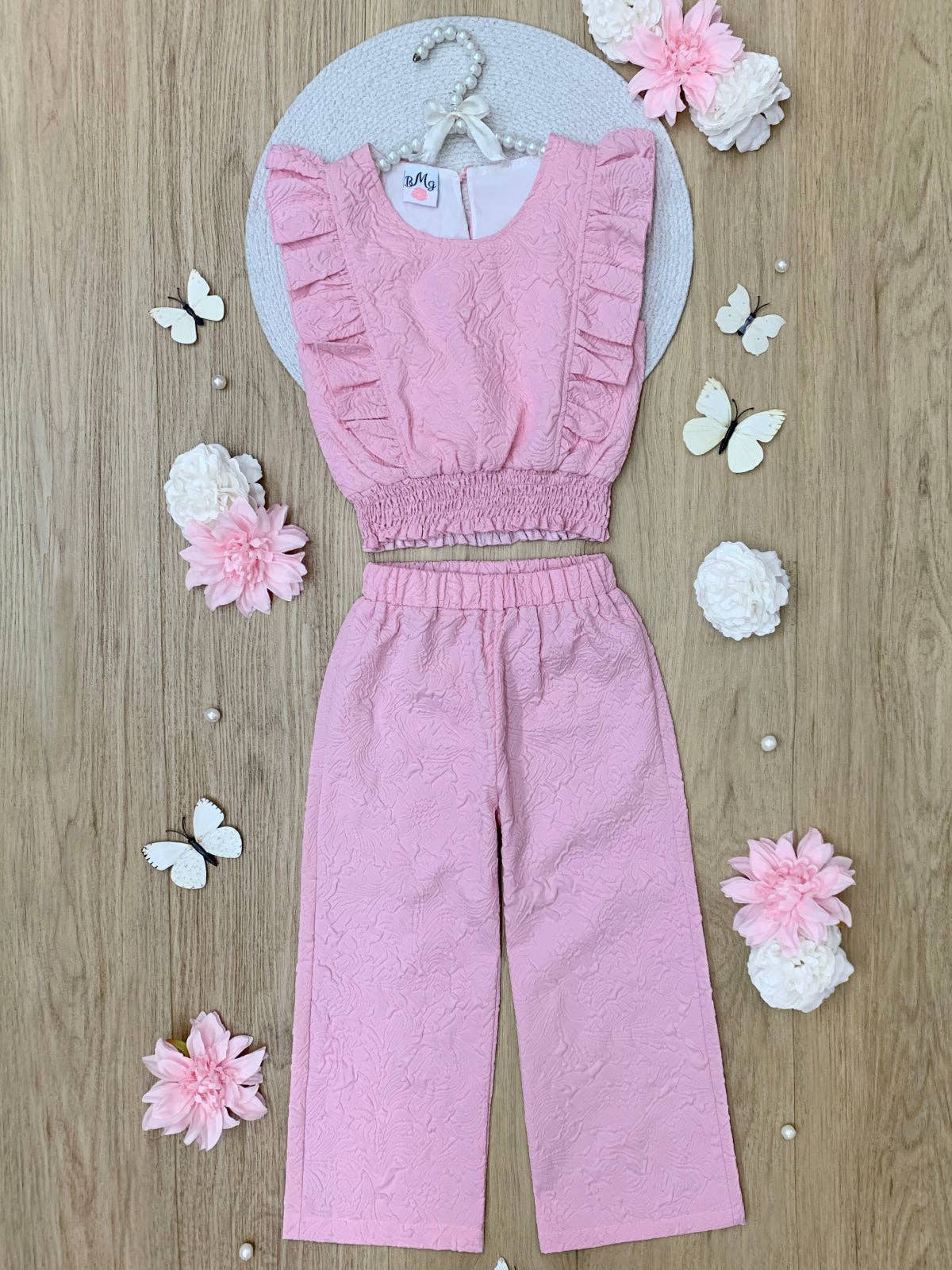Springtime Blush Textured Top and Matching Pant Set