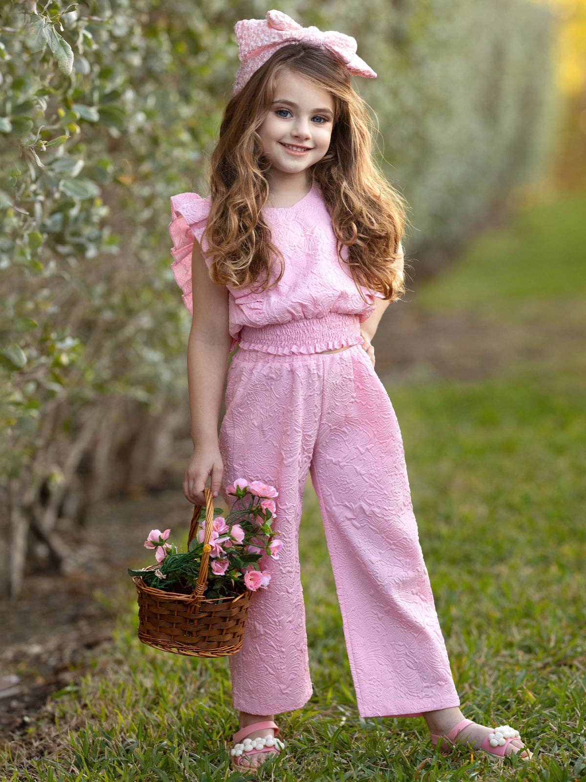 Springtime Blush Textured Top and Matching Pant Set