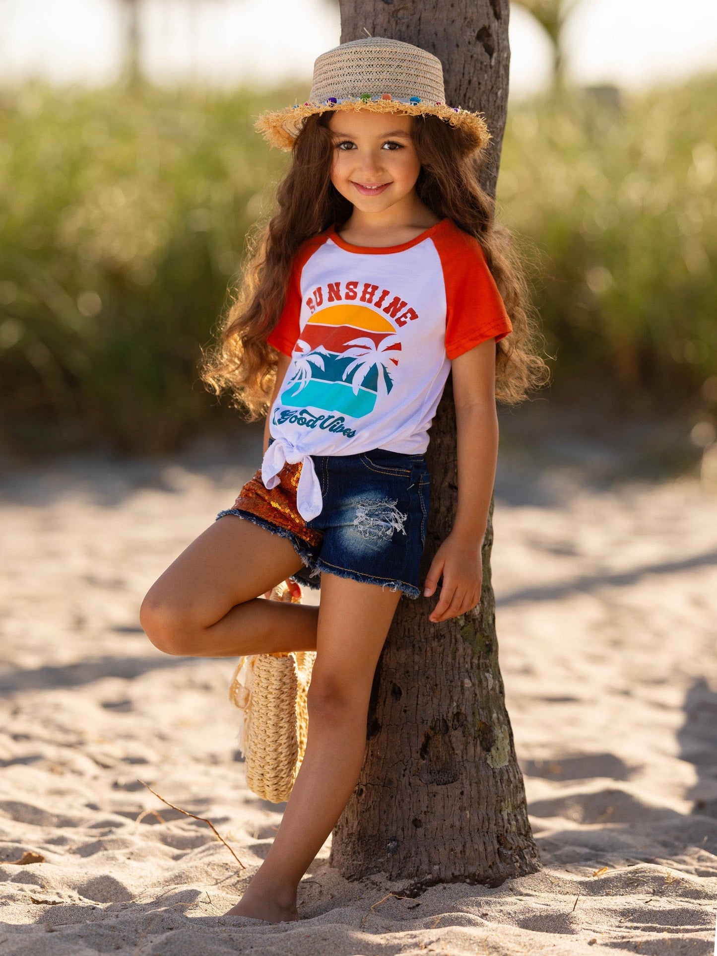 Sunshine and Good Vibes Patched Denim Short Set
