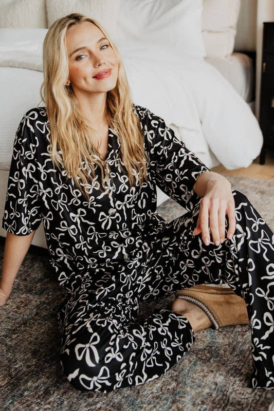 Black Bow Print Pajama Set