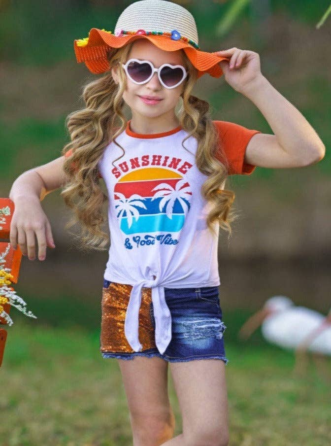 Sunshine and Good Vibes Patched Denim Short Set