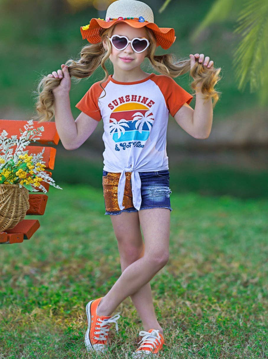 Sunshine and Good Vibes Patched Denim Short Set